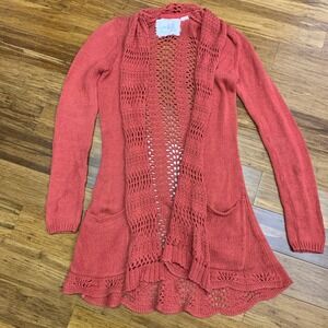 Angel of the North Coral Knit Cardigan Duster Open Front Sweater Womens Size XS